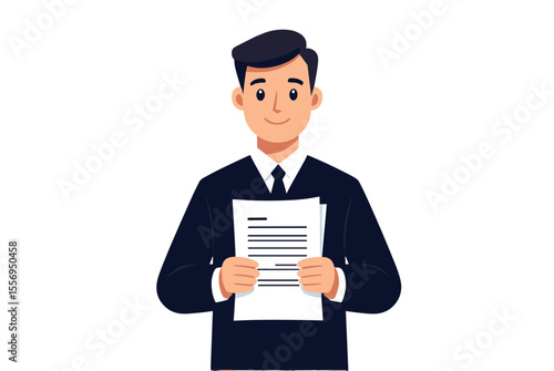 Illustration of a Young Man Holding a Document, Representing Business or Legal Matters