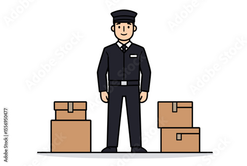 Illustration of a Delivery Man Standing with Cardboard Boxes, Ready for Shipping and Logistics Operations