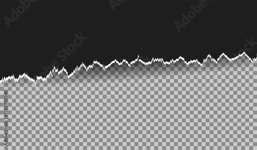 horizontal torn black paper with soft shadow. Gap ripped in black paper. Blank mockup for text or message.  Creative paper template with empty space
