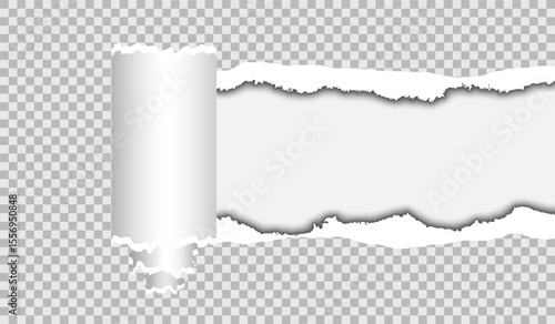  Torn hole white sheet paper. White ripped paper strips collection. Realistic paper scraps with torn edges. Decoration ornament art