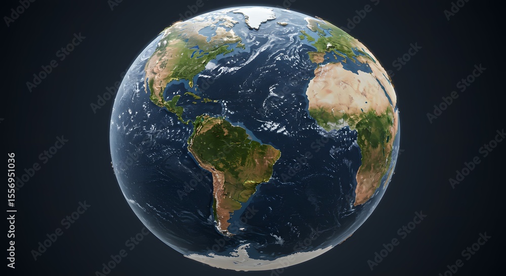 Fototapeta premium Realistic 3D rendering of planet Earth, showcasing continents, oceans, and atmospheric details. A captivating visual representation of our world.