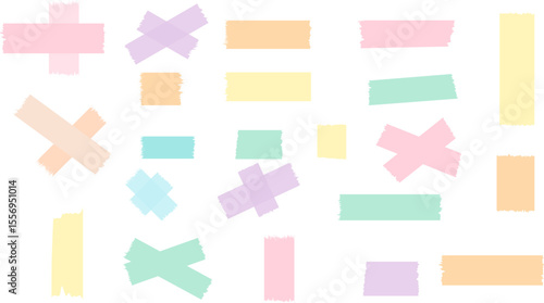 pastel colored adhesive tape collection. Adhesive semi transparent tape. realistic sticky duct tape stripes. doodle geometric shapes
