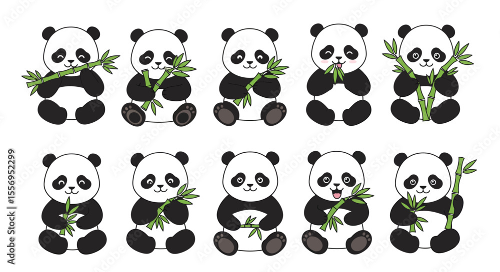Obraz premium Cute cartoon baby panda character animal vector illustration set