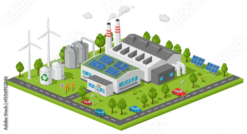 Isometric view of a modern residential building and city with streets and urban architecture in 3D vector style