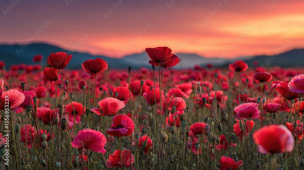 Fototapeta premium poppy field at sunset