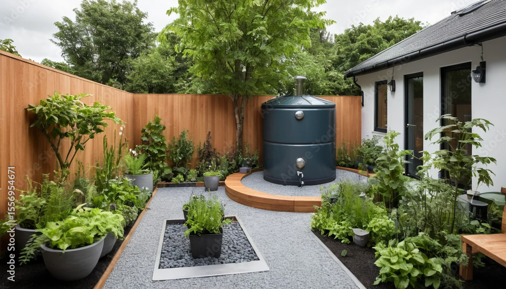 Sustainable garden with rainwater collection Sustainable garden with rainwater collection