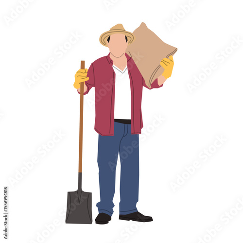 Flat vector illustration of male farmers wearing hats and holding farming tools. Ideal for agriculture, farming, rural life, or countryside-themed projects.