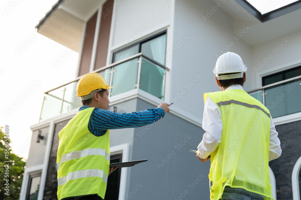 inspector engineer and owner project is inspecting construction and quality assurance new house. Engineers or architects or contactor work to build the house before handing it over to the homeowner inspector engineer and owner project is inspecting construction and quality assurance new house. Engineers or architects or contactor work to build the house before handing it over to the homeowner