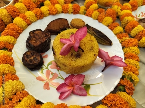 Φωτογραφία Hindu blessed food for God and rituals as per culture, offerings to the deity, or sacred food for grace or blessing in religious offering in Hinduism