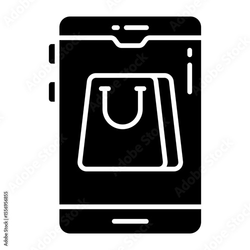 A glyph design icon of mobile shopping app