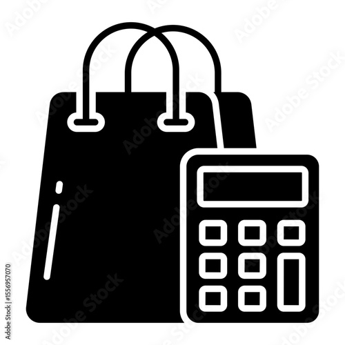 Calc with bag, concept of shopping calculation icon
