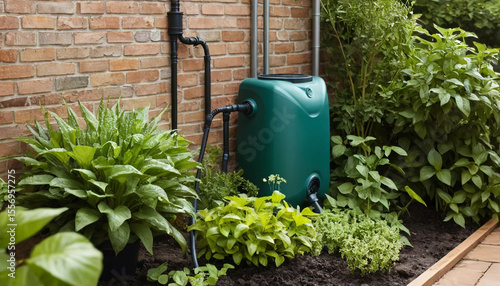 Rainwater harvesting system watering garden
