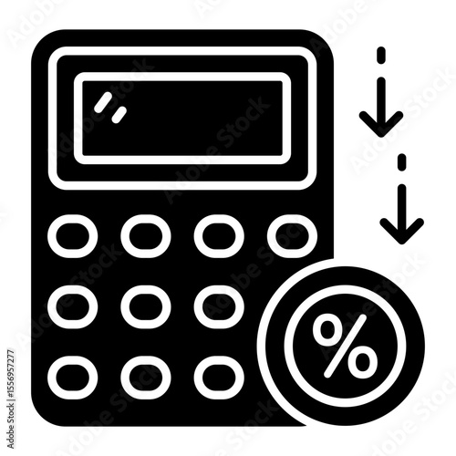 Calc with percentage sign, concept of discount calculation icon