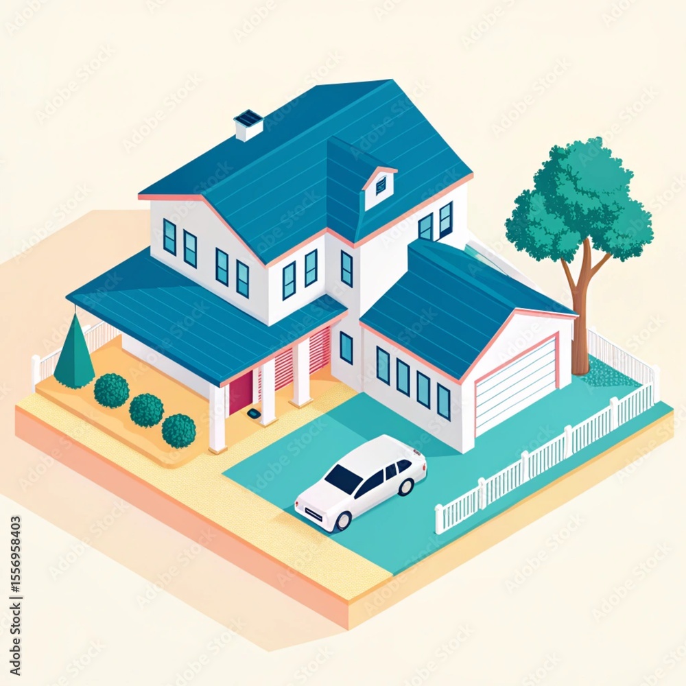 Vector Isometric Illustration of Modern House – 3D Style Architectural Design Vector Isometric Illustration of Modern House – 3D Style Architectural Design