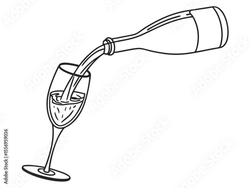 Realistic Pouring of Prosecco in Glass Isolated on White