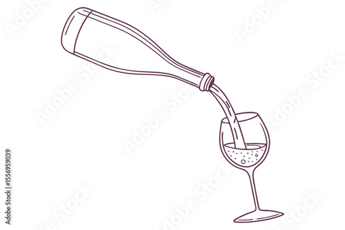 Wine Pouring Scene with Prosecco Glass on White Background