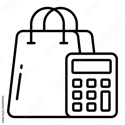 Calc with bag, concept of shopping calculation icon