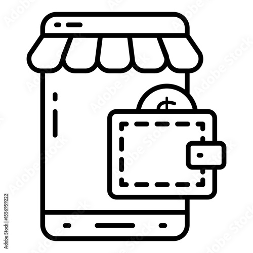 Notecase inside phone, vector design of mobile wallet