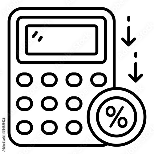Calc with percentage sign, concept of discount calculation icon