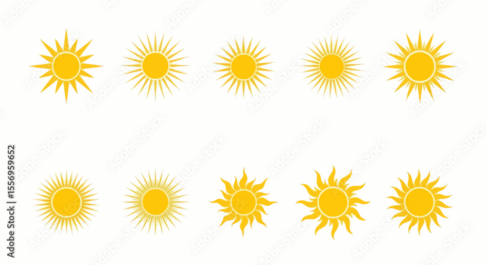 Collection of Yellow Sun Icons with Various Ray Designs Collection of Yellow Sun Icons with Various Ray Designs