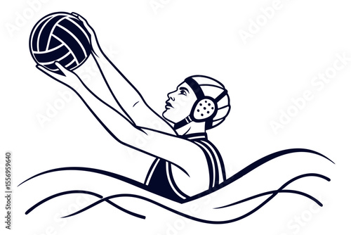 Water Polo Player Throwing Ball Toward Goal on White