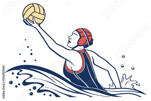 Male Water Polo Athlete Aiming for Score on White