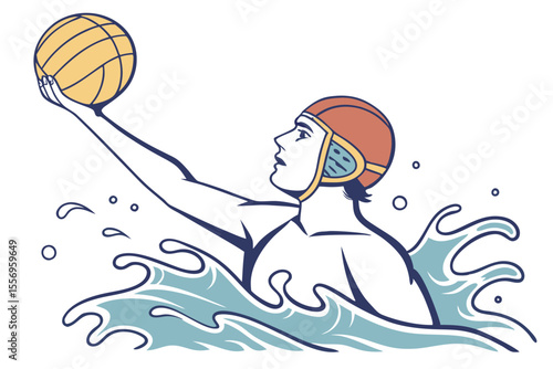 Focused Water Polo Shooter Ready to Score