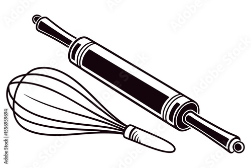 Rolling Pin and Whisk Kitchen Utensils Illustration