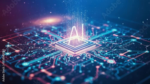Circuit Board Connecting with Data, Artificial Intelligence Concept
