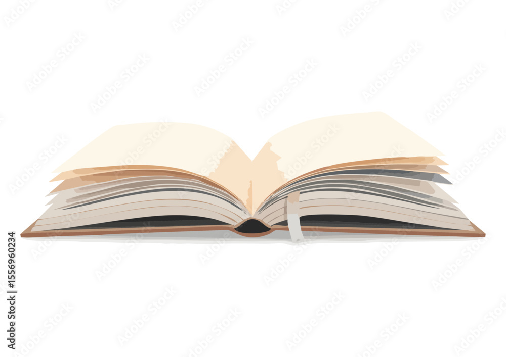 Opened book with blank pages and ribbon bookmark, minimalistic design in soft tones Opened book with blank pages and ribbon bookmark, minimalistic design in soft tones