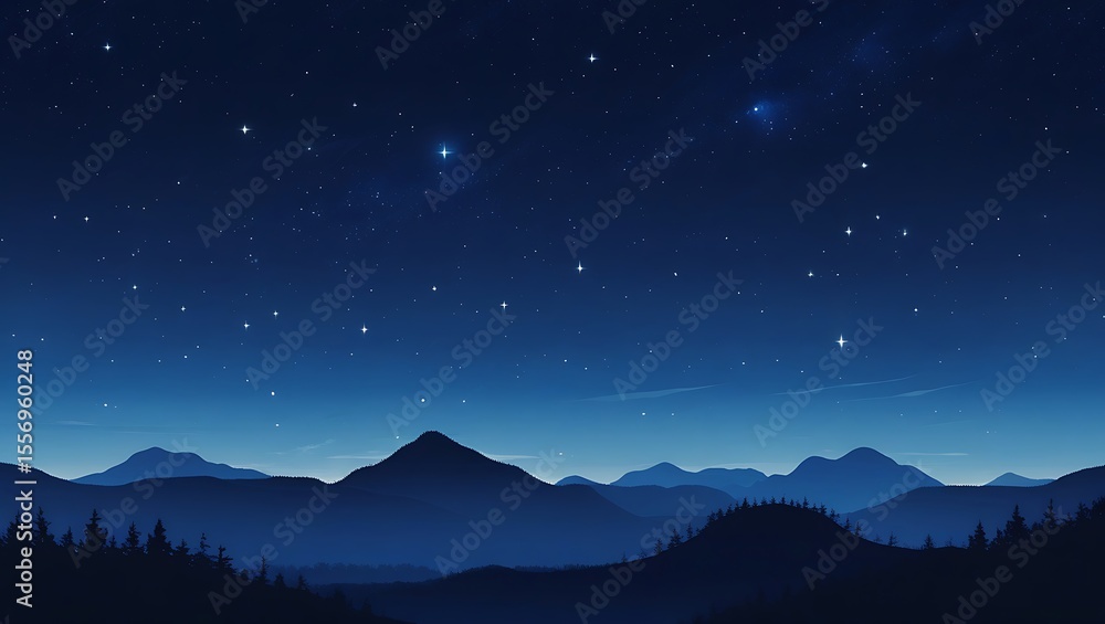 Naklejka premium Night sky stars over mountains landscape illustration wallpaper