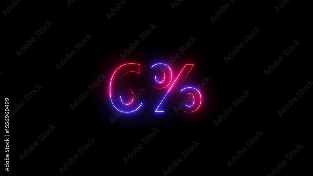 Electric Glow 6% Discount Symbol Animation. Glowing Neon 10 Percent Sign Animation on The Black Background. Electric Glow 6% Discount Symbol Animation. Glowing Neon 10 Percent Sign Animation on The Black Background.