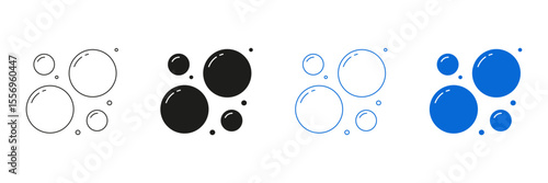Washing Bubbles And Bath Foam Line And Solid Icon Set. Floating Air Clusters And Water Droplets Symbol Collection. Isolated Vector Illustration