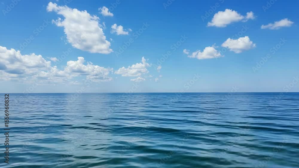 Azure Seascape With White Clouds Above Blue Ocean Waters On A Bright Sunny Day Azure Seascape With White Clouds Above Blue Ocean Waters On A Bright Sunny Day