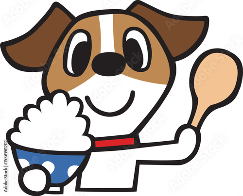 ジャックラッセルテリア犬キャラクター　ご飯おかわりポーズ