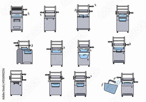 Centrifuge or Press Extraction Process Illustration Sequence