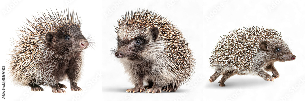 Fototapeta premium Set of cute porcupines isolated on transparent background PNG