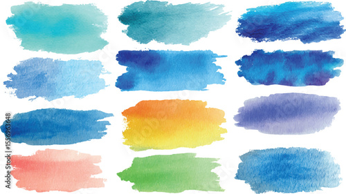color full set watercolor stain transparent background vector, Colorful watercolor brush strokes vector. Png Ink color smoke blot on transparent Abstract background