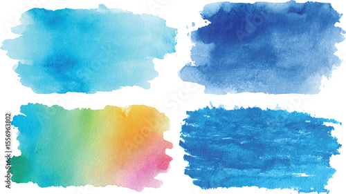 color full set watercolor stain transparent background vector, Colorful watercolor brush strokes vector. Png Ink color smoke blot on transparent Abstract background