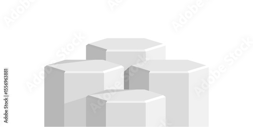 Hexagon podium stage pedestal and platform scene, a modern geometric display composition. Ideal for product showcases, awards presentations, digital promotions, and abstract architectural concepts.