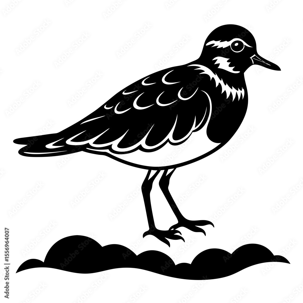 Fototapeta premium Stylized black and white illustration of a standing bird with detailed feathers