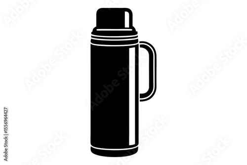 Classic black thermos flask with handle for hot and cold beverages