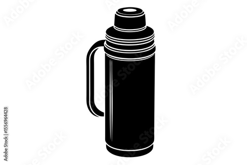 Black silhouette of a classic insulated thermos bottle with a handle