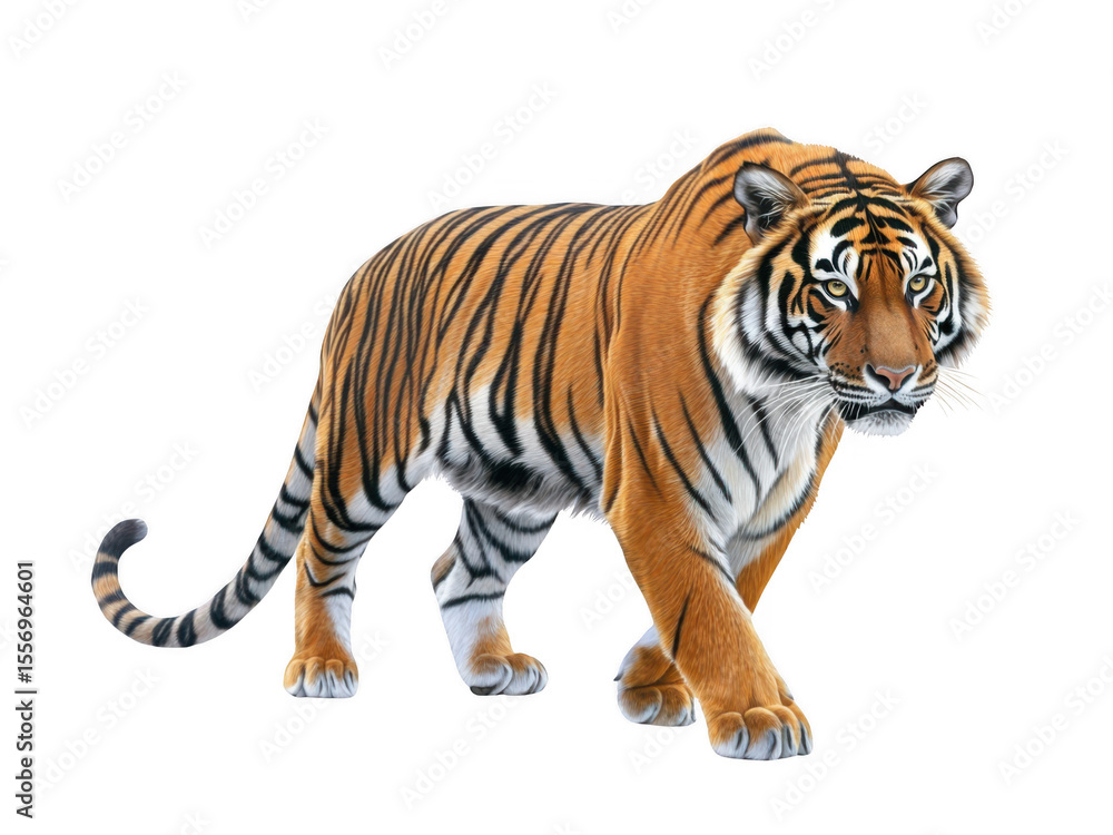 Obraz premium Majestic tiger walking transparent background cutout png wild animals natural habitat detailed environment