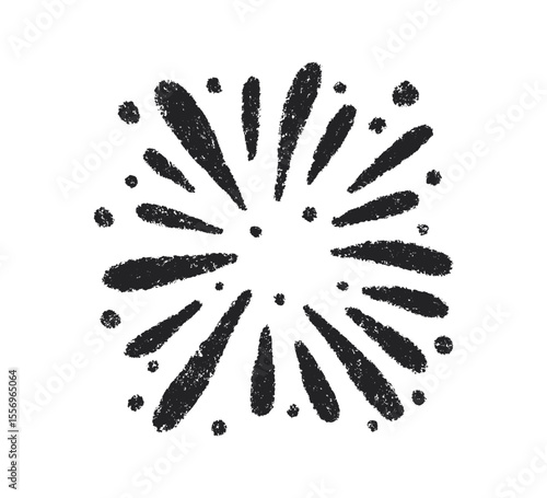 Crayon doodle firework symbol. Hand drawn firework pencil sketch. Chalk color magic sparkle. Crayon texture burst. Vector illustration on white background.