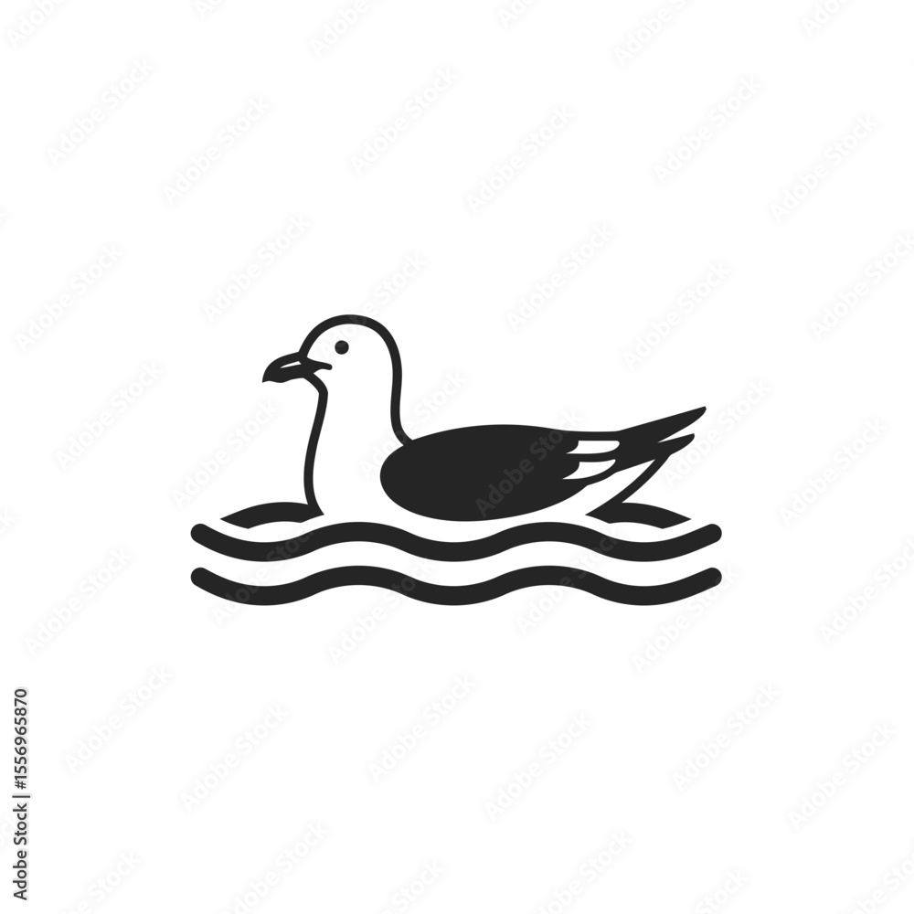 Obraz premium Simple graphic of a gull swimming in wavy water art silhouette