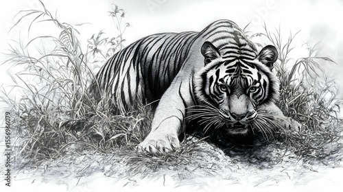 Tiger Resting in Grass