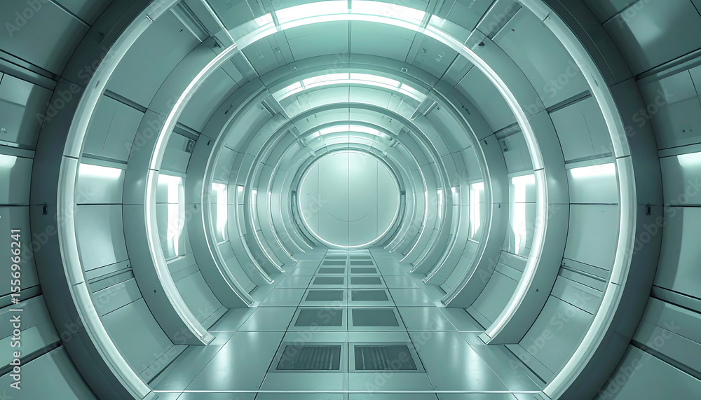 Fototapeta premium Futuristic corridor provides an interesting view of modern architecture and hallway design with a bright glow.