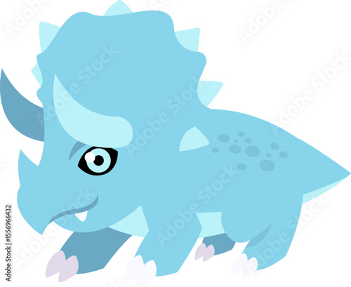 Cute Blue Triceratops Character Illustration