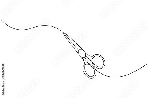 Simple scissors outline continuous line drawing isolated on white background